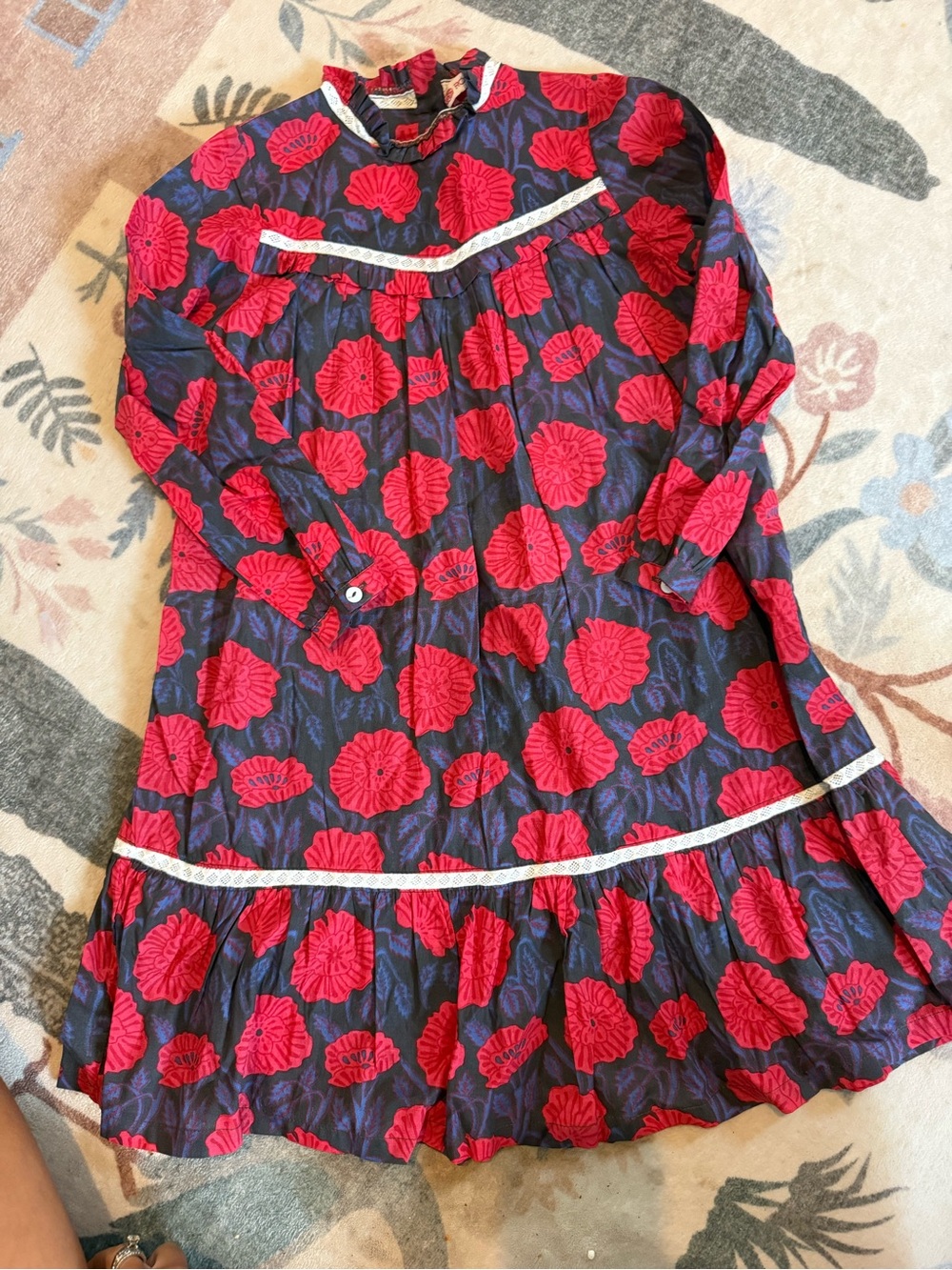 Red Floral Long-Sleeve Girls Dress Top - Kids Shirt & Top